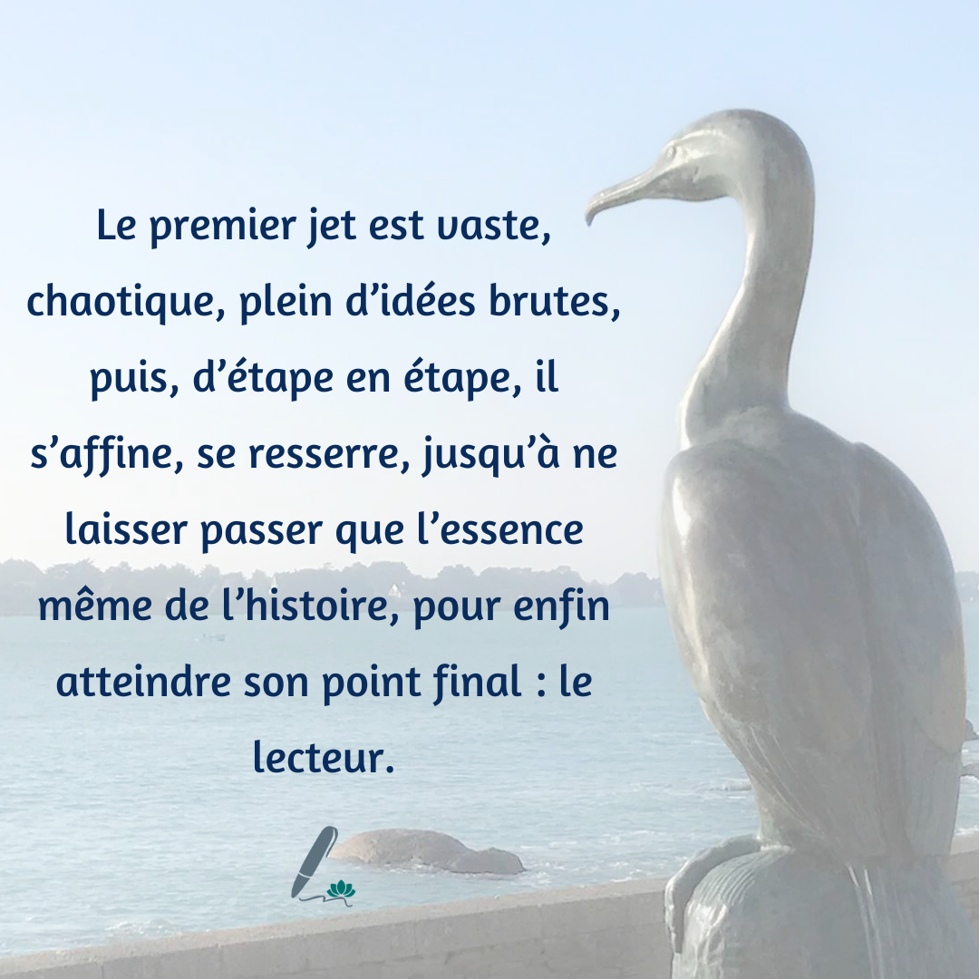 Citation sur le processus d'écriture et l'affinage du premier jet jusqu'à atteindre le lecteur.