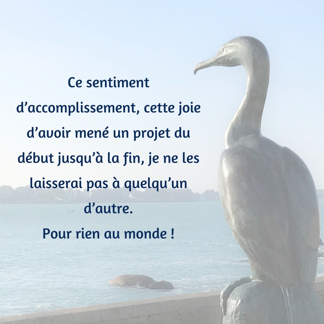 Citation "Parce que ce sentiment d’accomplissement, cette joie d’avoir mené un projet du début jusqu’à la fin, je ne les laisserai pas à quelqu’un d’autre. Pour rien au monde !"